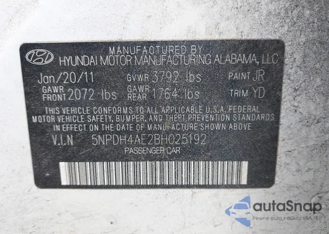 2011 Hyundai Elantra Gls from USA, damaged, VIN 5NPDH4AE2BH025192